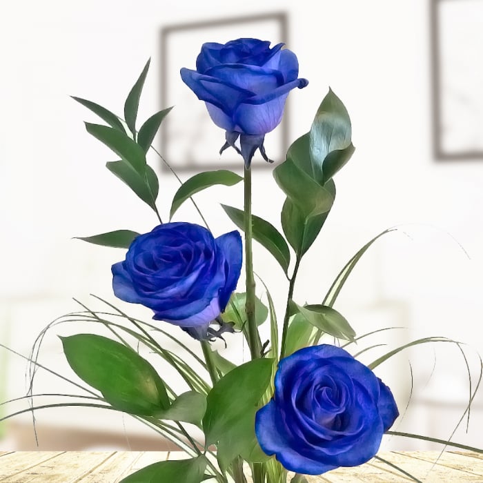 3 blaue Rosen - Rosenstrauß
