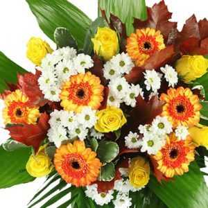 Premiumstrauß Herbst mit gelben Rosen und orangen Gerbera