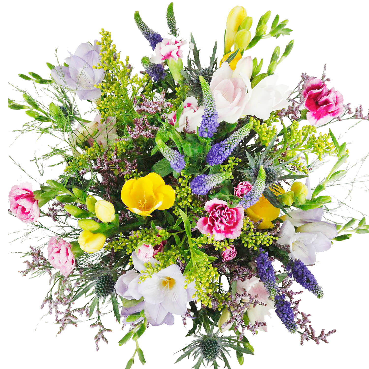 Wald- und Wiesen Blumenstrauß von oben