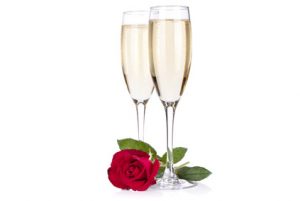 Rose mit 2 Sektgläser