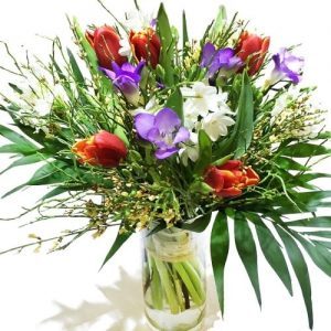 Blumenstrau mit Tulpen, Freesien