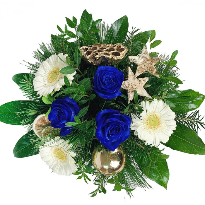 Blumenstrauß Weihnachten blaue Rosen