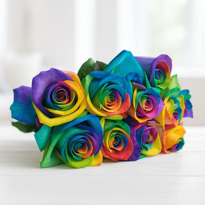 Bunte Rosen Regenbogenrosen liegend