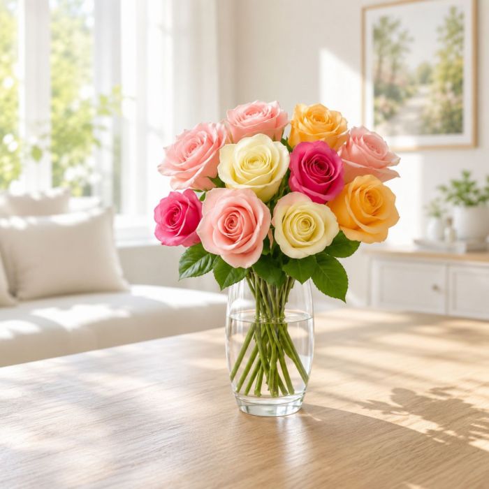 Pastellfarbende Rosen im Wohnzimmer