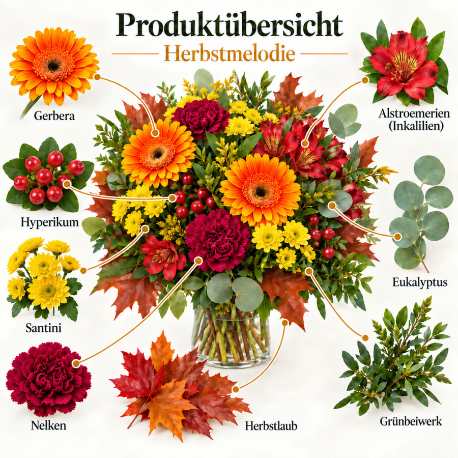 Herbstmelodie Blumenstrauß Explosionszeichnung
