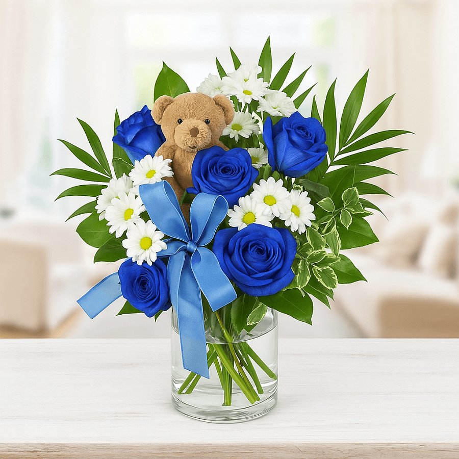 Blumenstrauß Geburt Junge blau