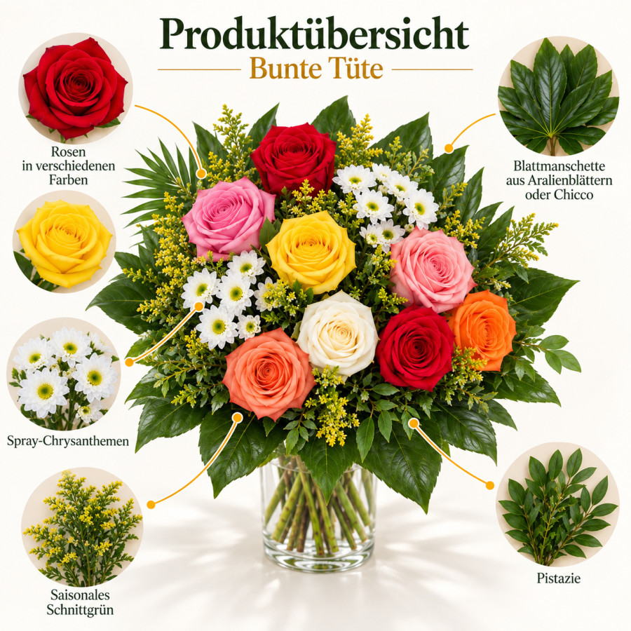 Blumenstrauß bunte Tüte Einzelteile