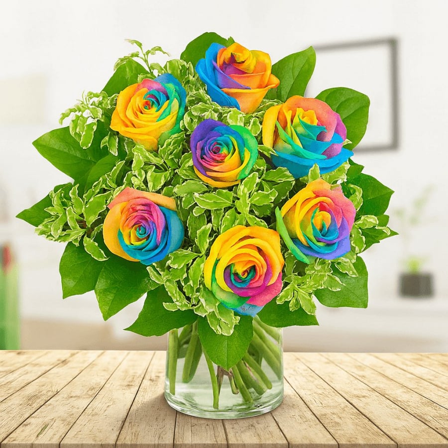 Regenbogenrosen Blumenstrauß