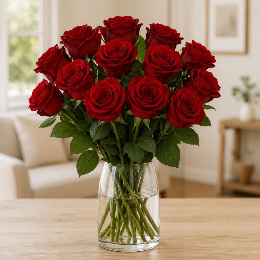 Frische rote Rosen der Sorte Red Naomi