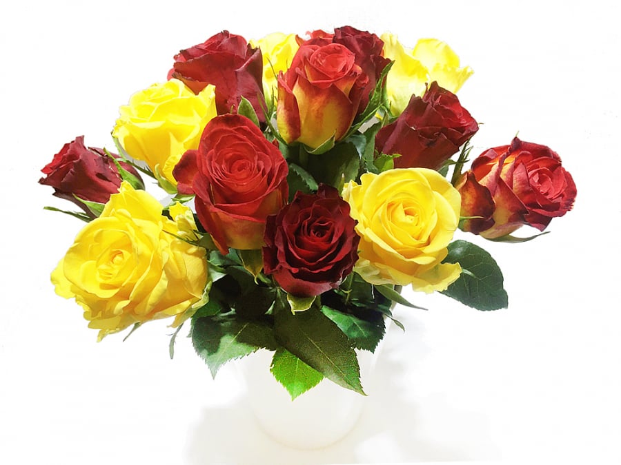 15 verschiedene Rosen inkluive Vase