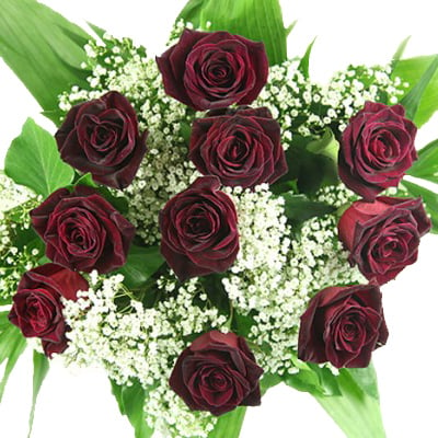 Blumenstrauß mit schwarzen Rosen und Schleierkraut